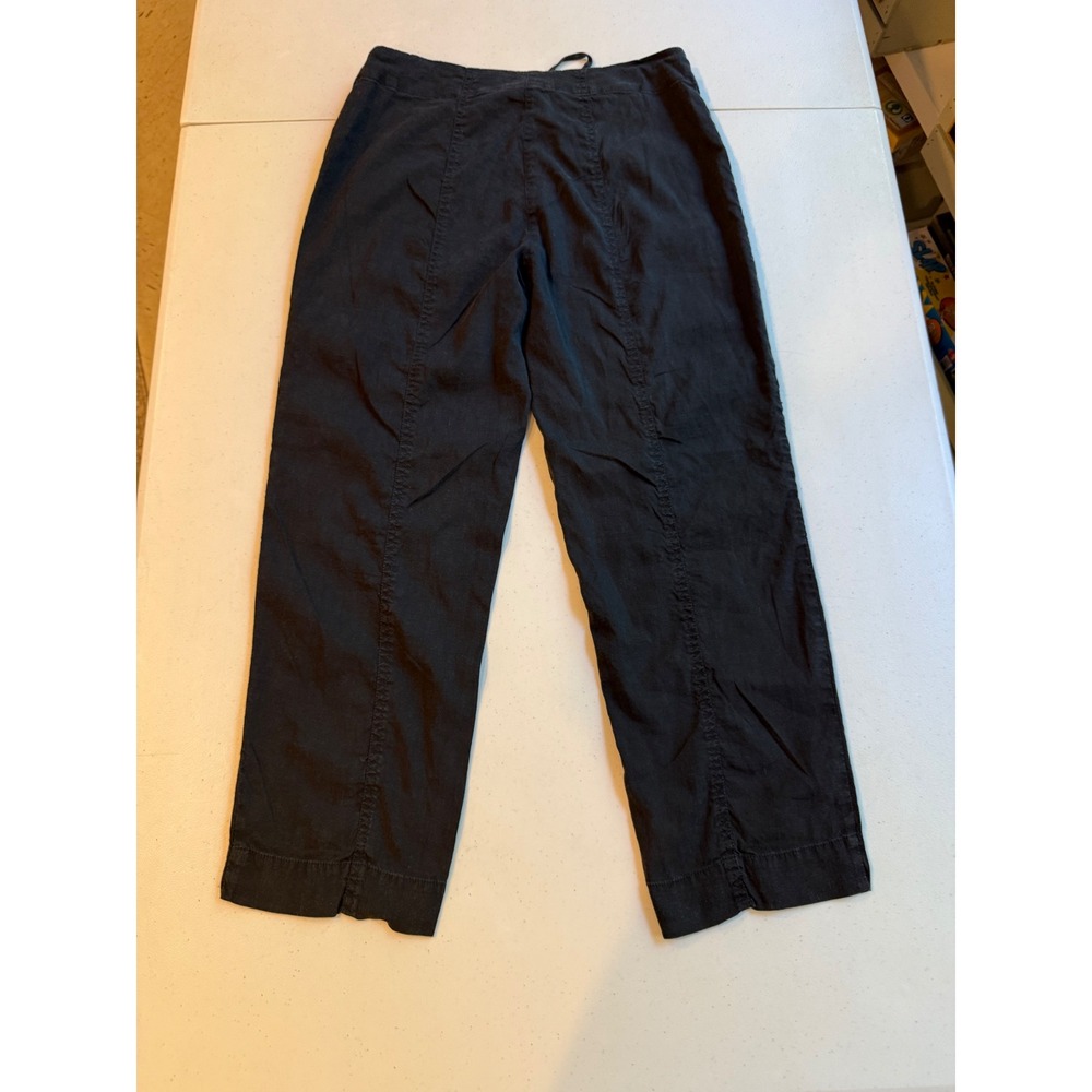 Eileen Fisher Linen Blend Cropped Utility Pants Womens 4 Black Draw Straight - Picture 8 of 11